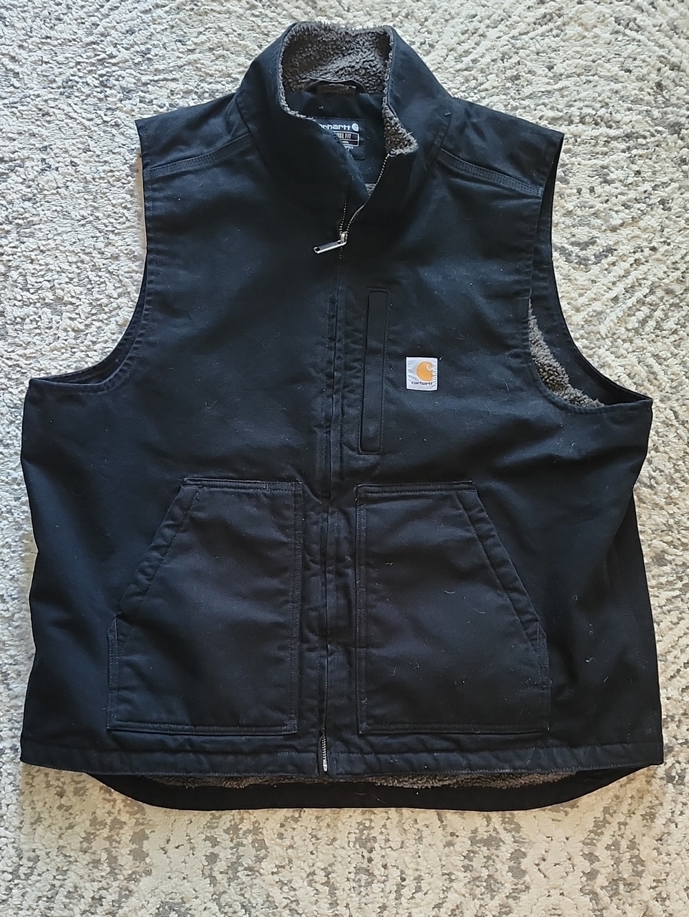 Carhartt Men's Washed Duck Sherpa-Lined Mock Neck Vest in Black Size Large Reg
